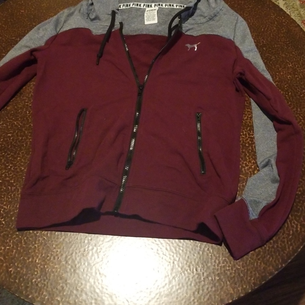 Used Victoria Secret Pink Maroon and Gray Hoodie M